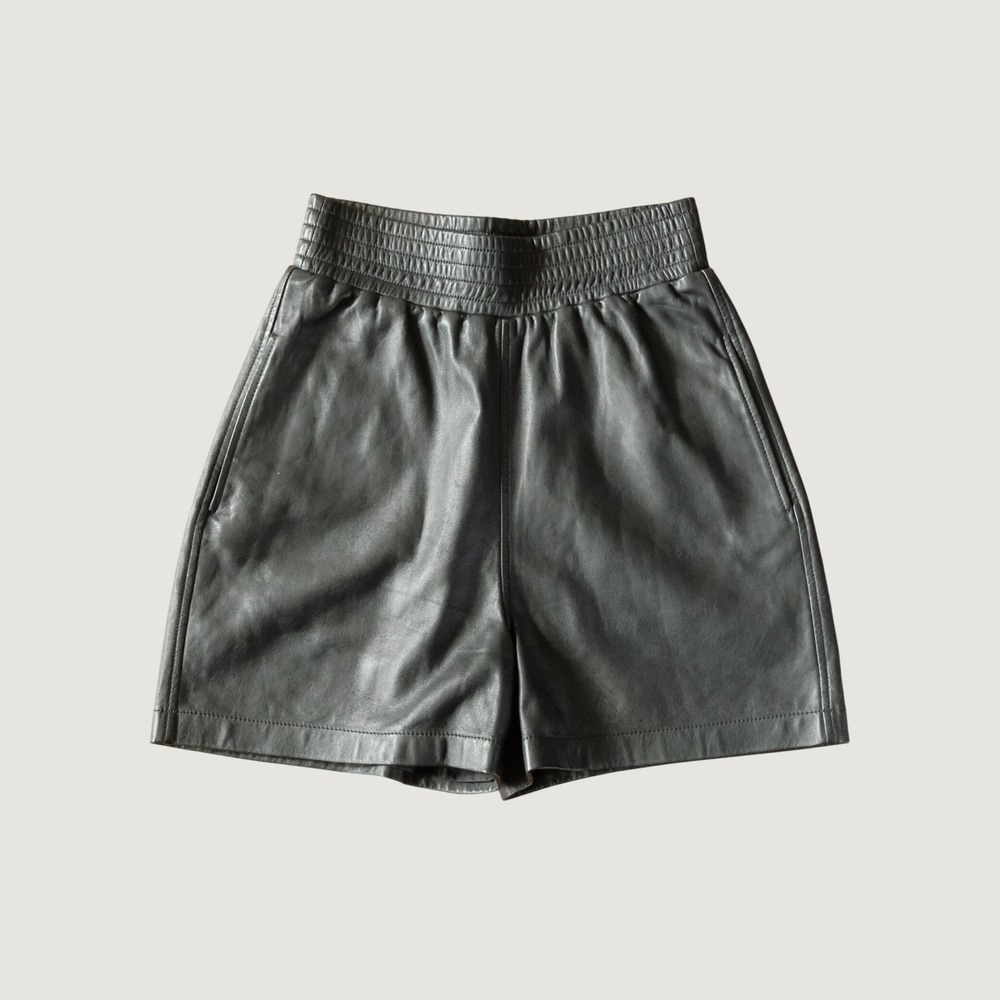 Walter Baker Leather Shorts High Waisted Smocked Elastic Black Size S